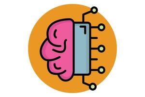 Machine learning colored outline icon. brain with CPU. icon related to automate. data analytics elements illustration vector