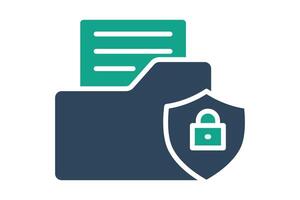 Data security icon. folder with shield and lock. icon related to protect. solid icon style. data analytics elements illustration vector