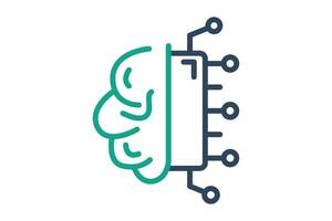 Machine learning icon. brain with CPU. icon related to automate. line icon style. data analytics elements illustration vector