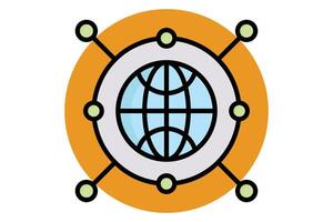 Internet colored outline icon. earth with network. icon related to access. data analytics elements illustration vector