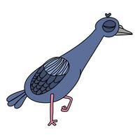 Illustration of a pigeon walking funny with its eyes closed in cartoon style on a white background. vector