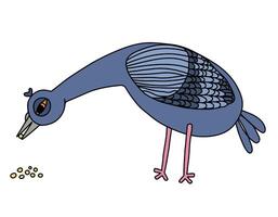 Illustration of a dove pecking millet in cartoon style on a white background. vector