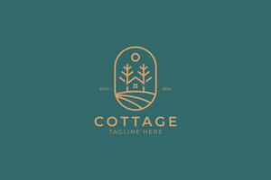 Cottage Logo Nature Element Rustic Pine Tree House Simple Badge vector