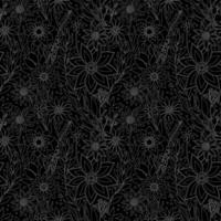 Floral Seamless Pattern of Flower Field in Line Art style, White Thin Outline on Black Background. Wallpaper Design for Textiles, Papers, Prints, Beauty Products. vector