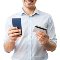 Man holding credit card and smartphone png