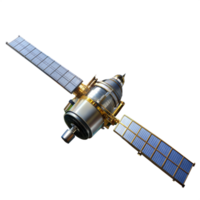 Satellite with solar panels orbiting in space, representing global communication and technology png
