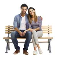 Couple sitting on a bench smiling and enjoying the day png