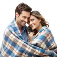 Couple wrapped in a blanket, sharing a warm moment png