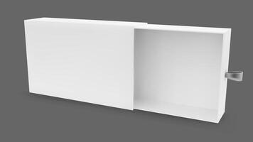 Gift slide box mockup. White open cardboard drawer package 3d mock up. Rectangle matchbox with ribbon. Blank realistic presentation pull matchbook packaging layout. Empty inner tray present wrapper vector