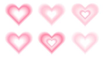 Y2k pink heart aura element. Aesthetic blurry shape with gradient. Minimal trendy Valentine day graphic set. Gradation effect for romantic love event. 14 february halo figure with ombre transition vector
