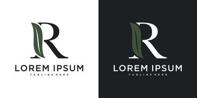Initial letter R with leaf logo design. Premium vector
