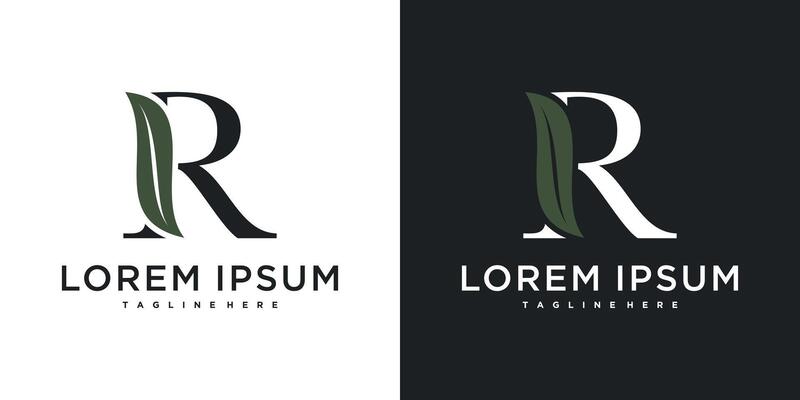 Initial letter R with leaf logo design. Premium