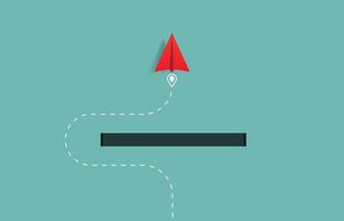 Paper plane passes through the obstacles. Business solutions and the way to success. Overcoming the barriers. vector