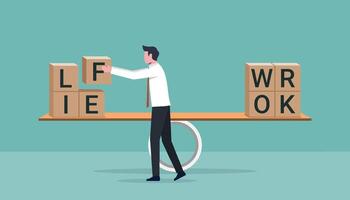 Life and work balance on scale symbolize harmony between life and work concept vector