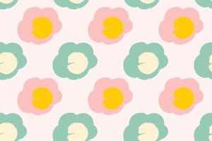 Naive floral pattern in the style of the 70s with groovy daisy flowers of natural tones. Retro design. Contemporary minimalistic trendy background for kids. Scandinavian nursery print. vector