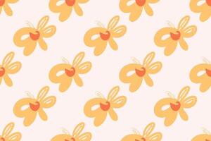 Naive floral pattern in the style of the 70s with groovy daisy flowers of natural tones. Retro design. Contemporary minimalistic trendy background for kids. Scandinavian nursery print. vector