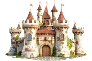 3D cartoon style fairy tale castle isolated against a transparent background png