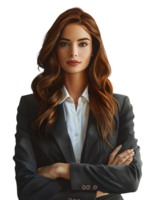 An American businesswoman with crossed arms isolated against a transparent background png
