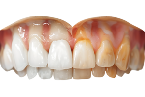 Before and after white teeth isolated against a transparent background png