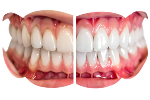Before and after white teeth isolated against a transparent background png