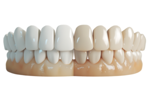 Before and after white teeth isolated against a transparent background png