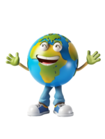 3D style cartoon character of a happy Earth isolated against a transparent background png
