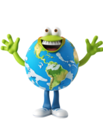 3D style cartoon character of a happy Earth isolated against a transparent background png