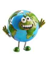 3D style cartoon character of a happy Earth isolated against a transparent background png