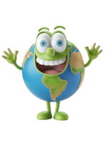 3D style cartoon character of a happy Earth isolated against a transparent background png