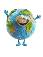 3D style cartoon character of a happy Earth isolated against a transparent background png