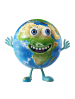 3D style cartoon character of a happy Earth isolated against a transparent background png