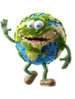 3D style cartoon character of a happy Earth isolated against a transparent background png