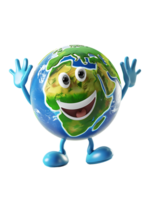 3D style cartoon character of a happy Earth isolated against a transparent background png