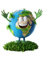 3D style cartoon character of a happy Earth isolated against a transparent background png