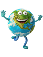 3D style cartoon character of a happy Earth isolated against a transparent background png