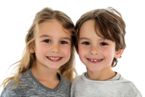 Cheerful TWO children smiling, photographed against a transparent backdrop png