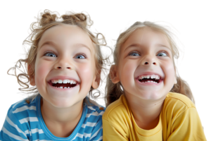 Cheerful TWO children smiling, photographed against a transparent backdrop png