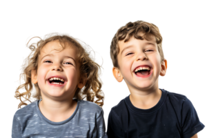 Cheerful TWO children smiling, photographed against a transparent backdrop png