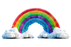 3D style rainbow with clouds, isolated against a transparent background png