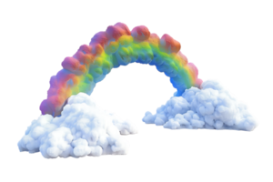 3D style rainbow with clouds, isolated against a transparent background png