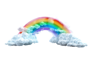 3D style rainbow with clouds, isolated against a transparent background png
