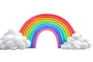 3D style rainbow with clouds, isolated against a transparent background png