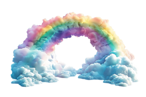 3D style rainbow with clouds, isolated against a transparent background png