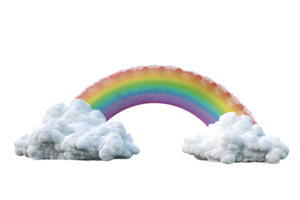 3D style rainbow with clouds, isolated against a transparent background png