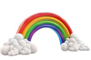 3D style rainbow with clouds, isolated against a transparent background png