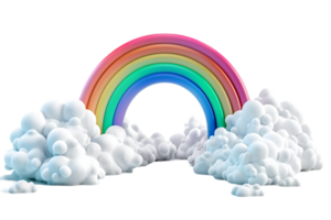 3D style rainbow with clouds, isolated against a transparent background png