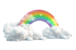 3D style rainbow with clouds, isolated against a transparent background png