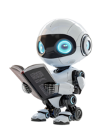 cute AI robot or chatbot reading a book, isolated png