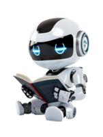 cute AI robot or chatbot reading a book, isolated png