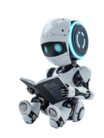 cute AI robot or chatbot reading a book, isolated png
